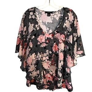 Liz McCoy XL Women's Top Black Pink Boho Shirt Blouse Misses Size 16 18